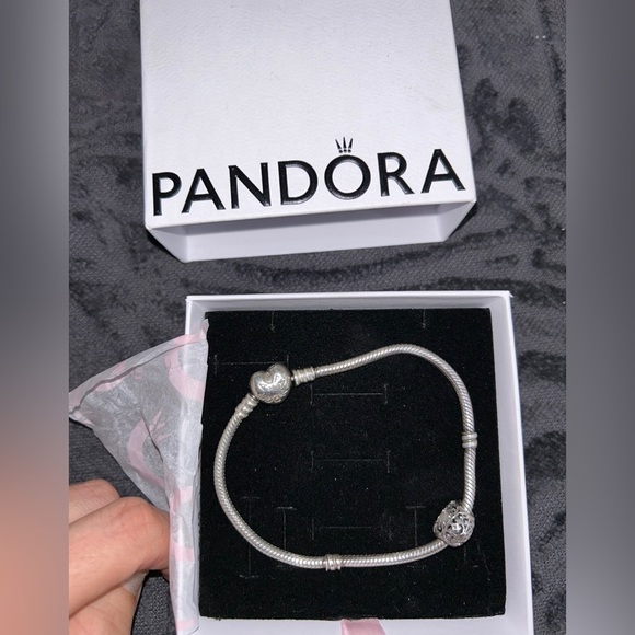 Pandora Sterling Silver Bracelet w/ Moonstone June Heart Charm - Picture 2 of 7